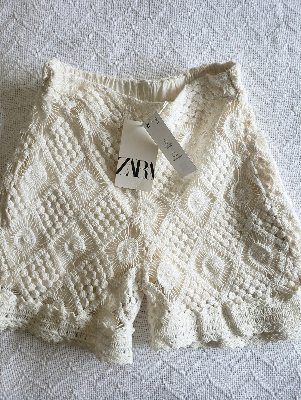 NEW Zara Girls 13/14 Ivory Cotton Knit Crochet Shorts